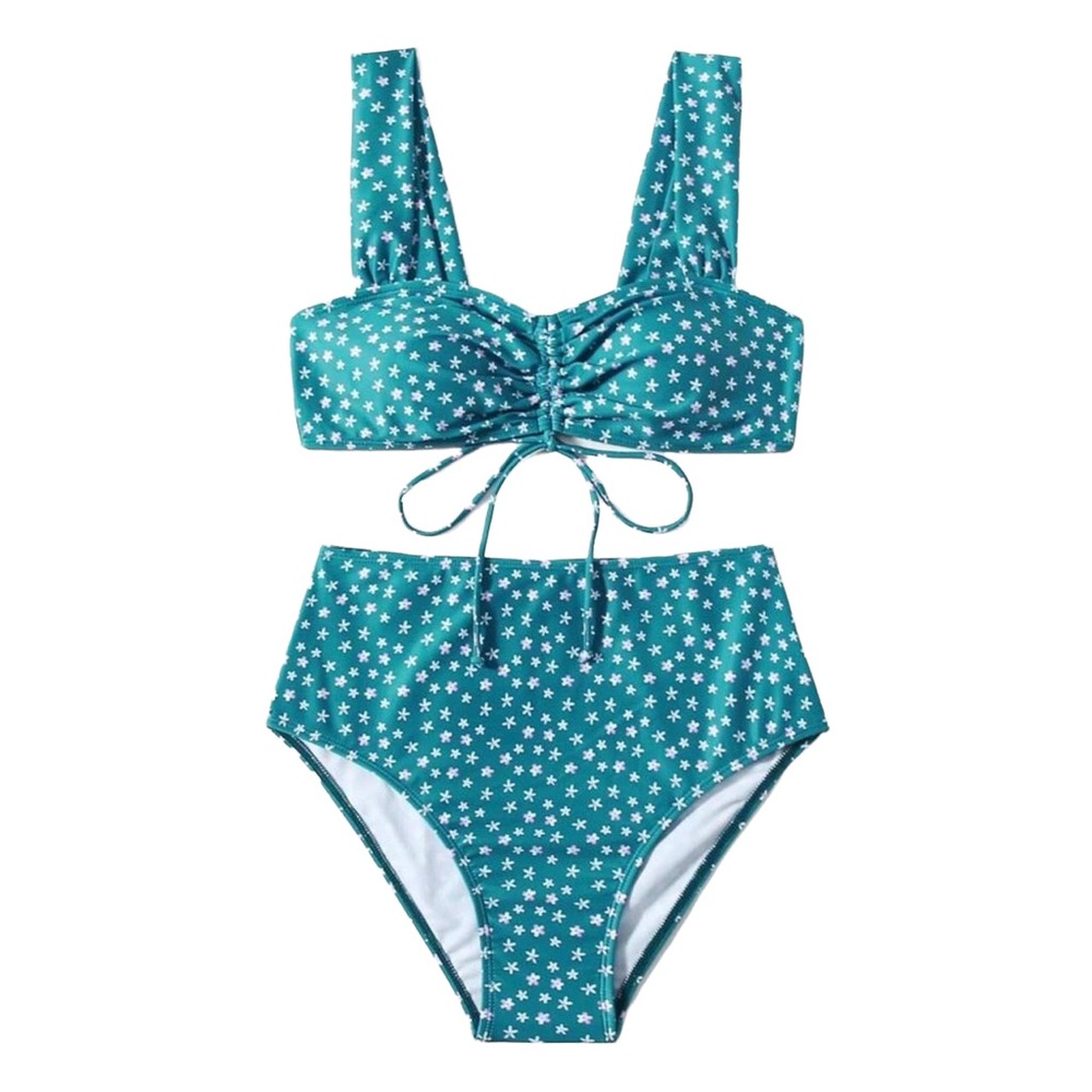 Ditsy Floral Drawstring Bikini Swimsuit